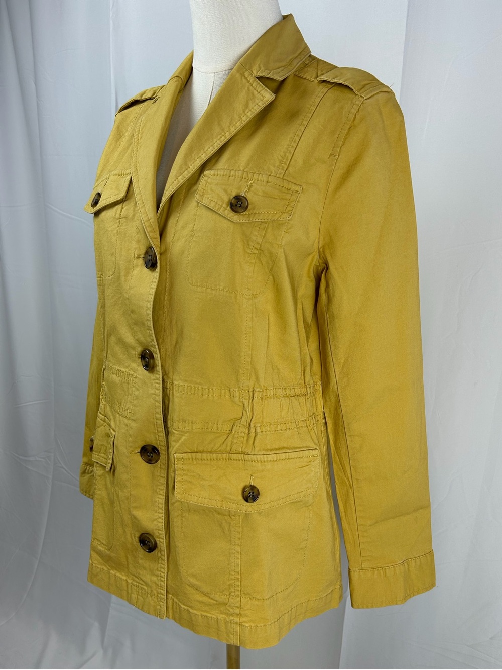 Talbots Stretch Canvas Button Front Lightweight Chore Jacket w/ Drawstring Waist - Picture 4 of 11